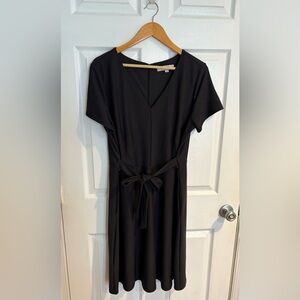 Loft little black dress textured fabric with waist defining tie.